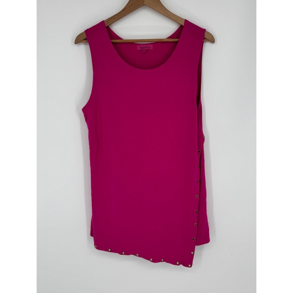 Max & Rina Women's Bright Pink Tank Top Long Layered Stretch Comfort Size XL N1